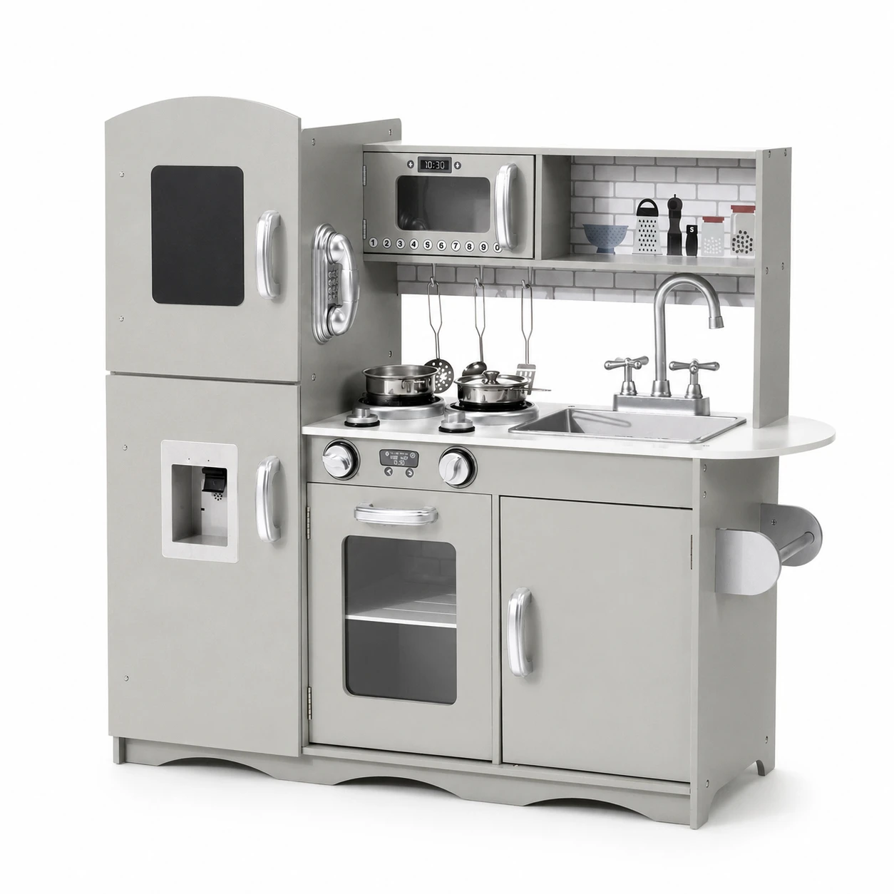 Kidzo_Signature_Play_Kitchen_Grey Wooden Play Kitchen with Accessories – Grey - Image 1