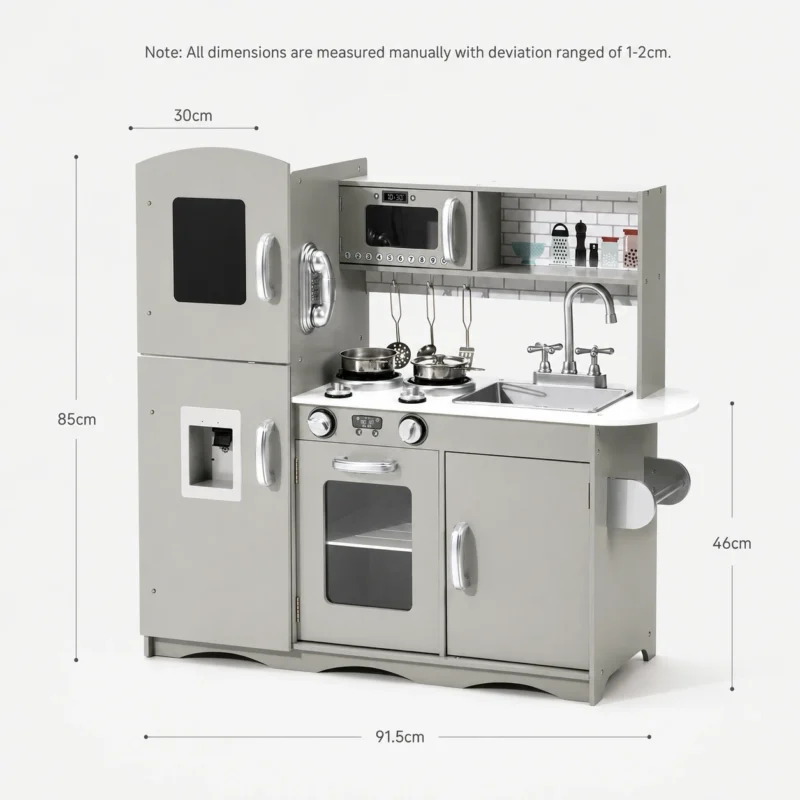 Wooden Play Kitchen with Accessories – Soft Grey - Image 4