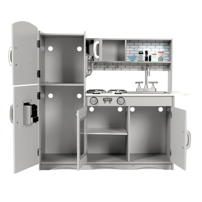 Wooden Play Kitchen with Accessories – Soft Grey - Image 3