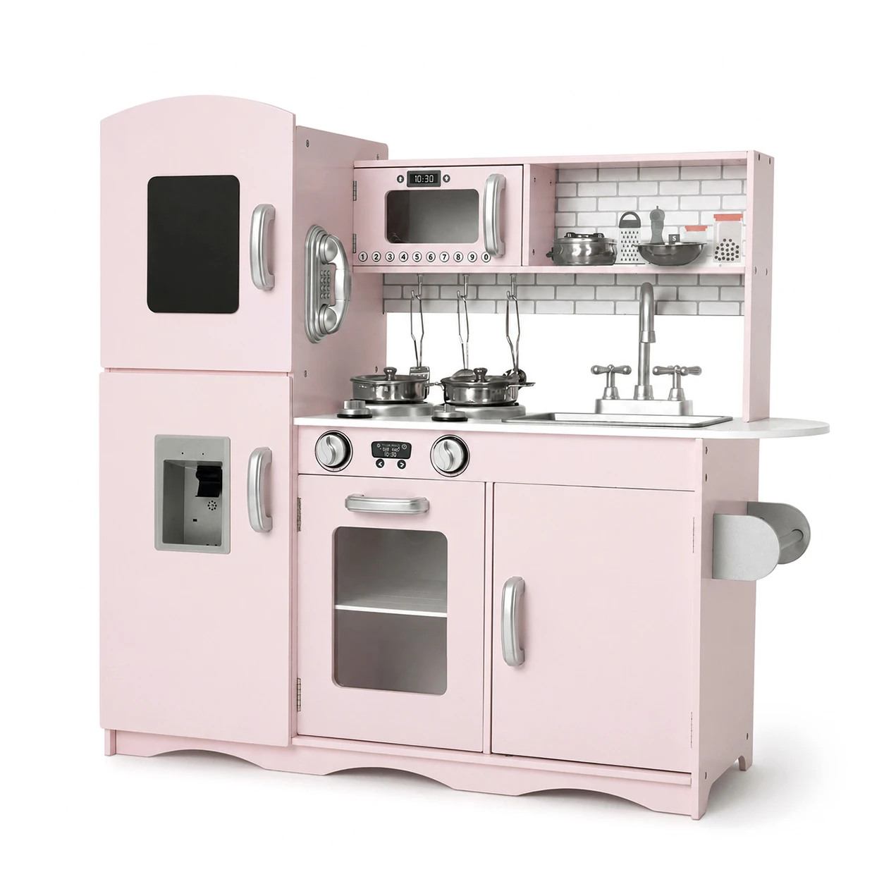 Kidzo_Signature_Play_Kitchen_Pink Wooden Play Kitchen with Accessories – Pink - Image 1