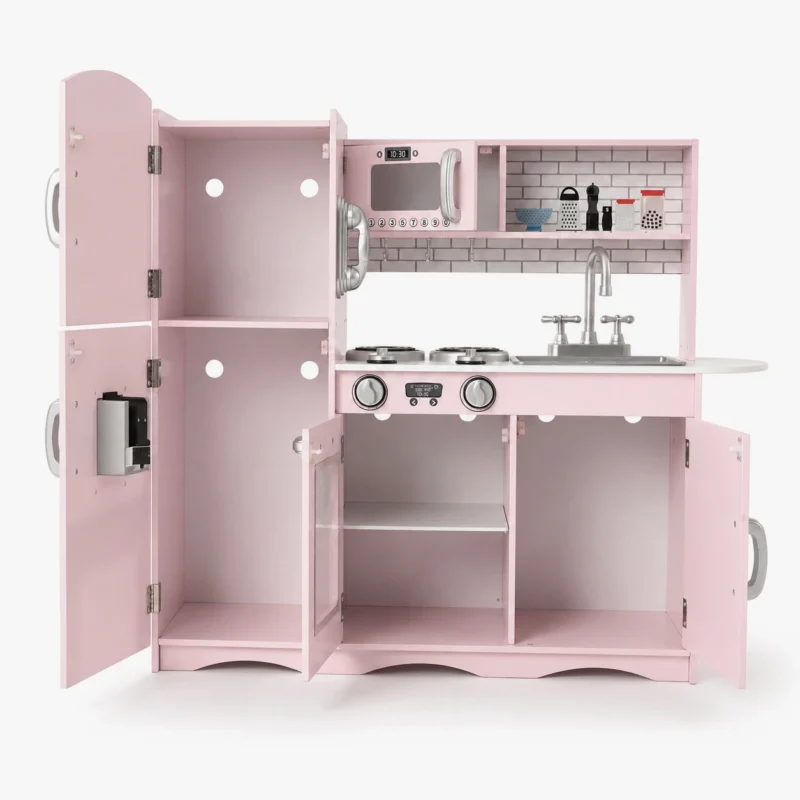 Wooden Play Kitchen with Accessories – Soft Pink - Image 4