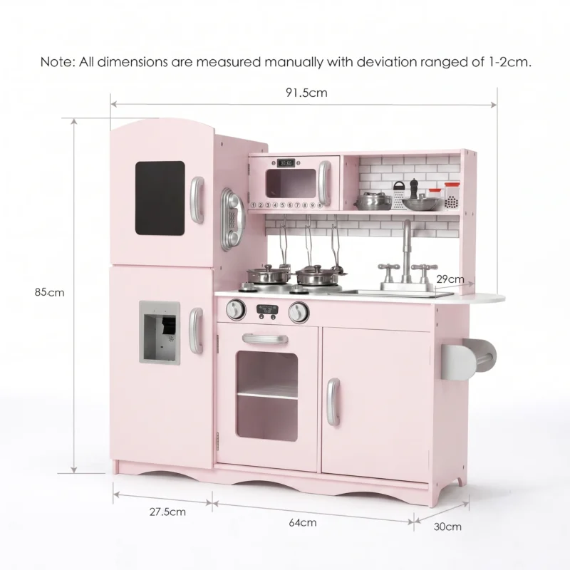 Wooden Play Kitchen with Accessories – Soft Pink - Image 3